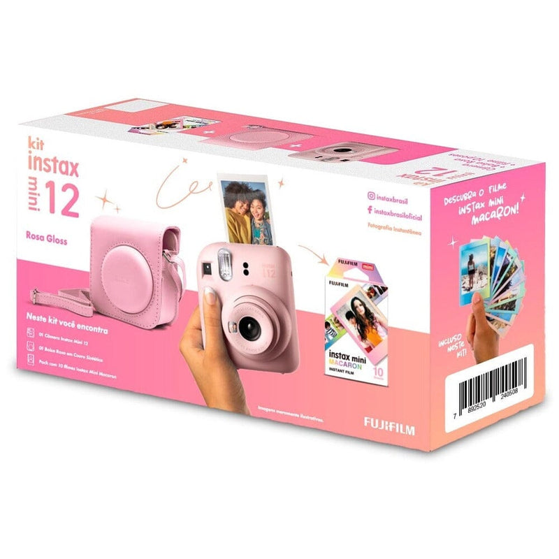 Kit Câmera Instantânea Fujifilm Instax Mini 12 Rosa + Pack 10 filmes Macaron + Bolsa Rosa Gloss Câmera Fujifilm 