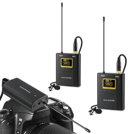 Microfone de Lapela Duplo Sem Fio UHF para Câmeras e Smartphones WM-02 Soleste Microfone Soleste 