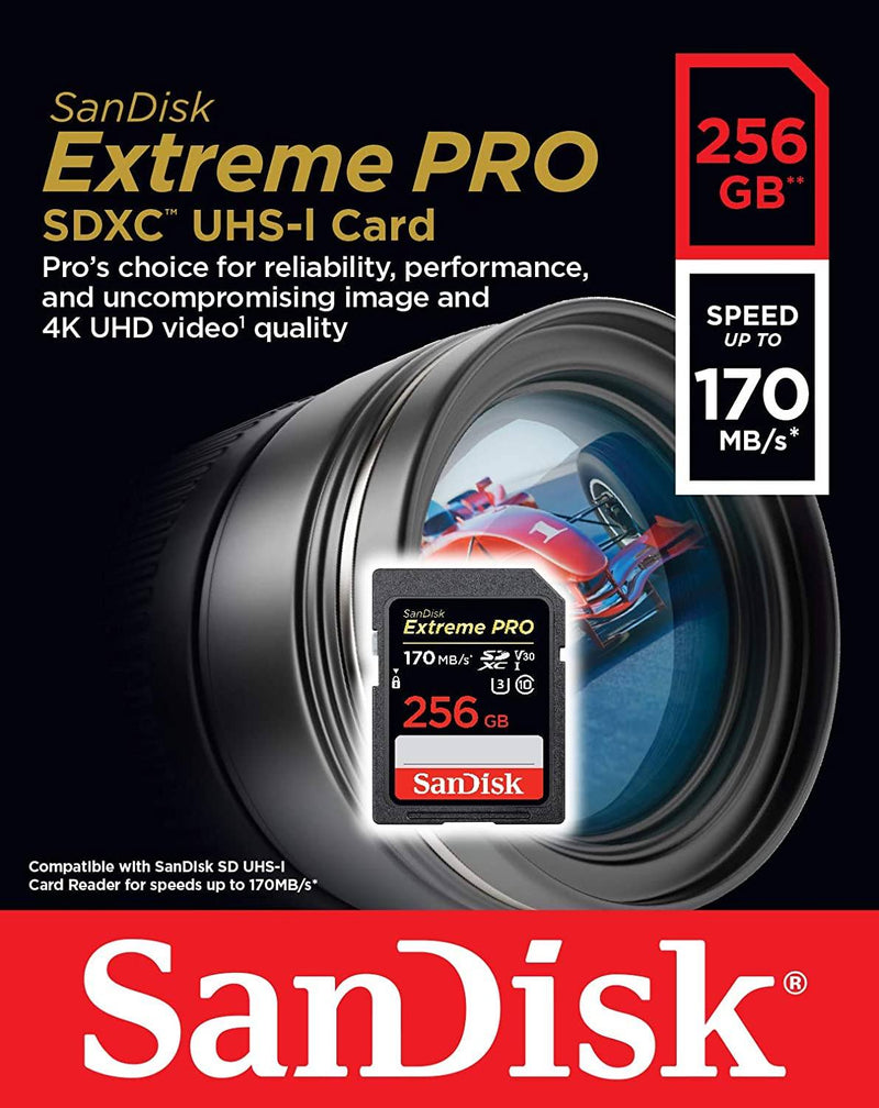 Cartão de Memória Sandisk SD Extreme Pro 170mb/s 256GB Cartão de Memória Sandisk 